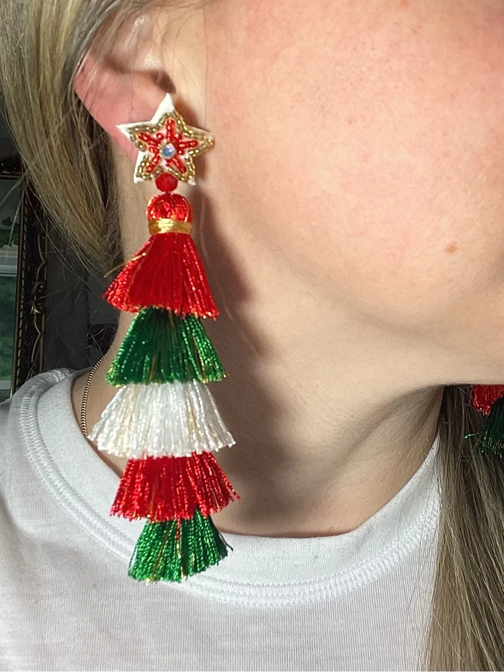 Tassel Fringe Christmas Tree Beaded Dangle Earrings